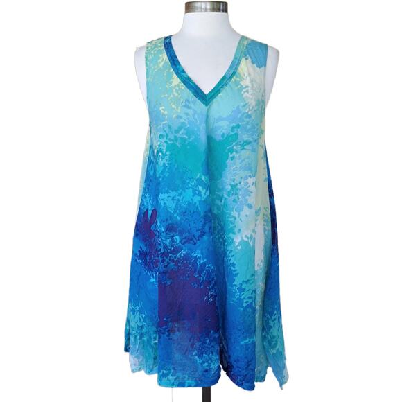 NATORI Floral Stream Sleeveless Cotton Sleep Chemise Blue Multi Small - Picture 2 of 10